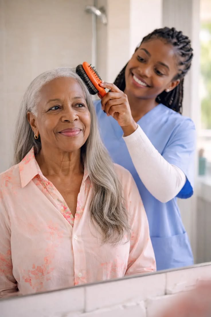 Caregiver assisting with light housekeeping and meal preparation